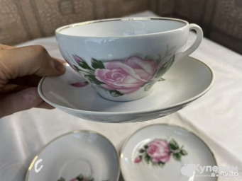 Чайная пара СССР с позолотой роза розовая